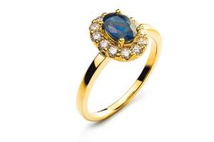 Bague or jaune 750 avec saphire 0.94ct. et 12 brillants H SI 0.40ct.