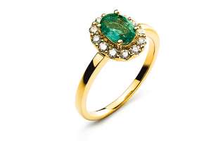 Bague or jaune 750 avec émeraude 0.94ct. et 12 brillants H SI 0.40ct.