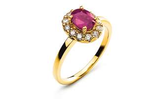Bague or jaune 750 avec rubis 1.10ct. et 12 brillants H SI 0.40ct.
