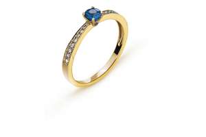 Bague or jaune 750 avec 18 brillants H SI tot. 0.11ct. & 1 saphir bleu 0.31ct