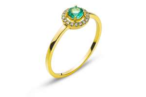 Ring Gelbgold 750 mit rundem Smaragd 0.24ct. und