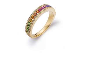 ´Rainbow´ Ring Gelbgold 750 mit 15 runden Saphiren 0.51ct. und