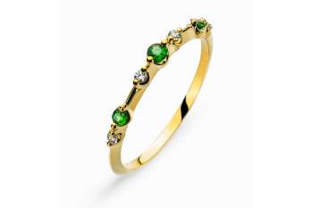 Ring Gelbgold 750 mit 4 Brillanten H SI Tot. 0.06ct. & 3 Smaragde 0.10ct.