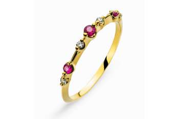 Ring Gelbgold 750 mit 4 Brillanten H SI Tot. 0.06ct. & 3 Rubinen 0.14ct.
