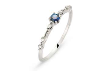 Ring Weissgold 750 mit6 Brillanten H SI Tot. 0.08ct. & 1 Safir 0.13ct.