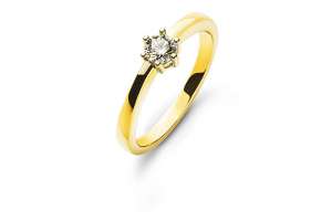 Bague solitaire 6 griffes or jaune 750  0.20ct.