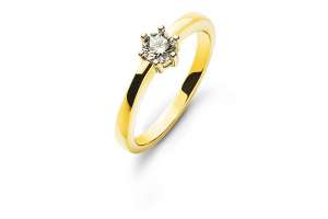 Bague solitaire 6 griffes or jaune 750  0.25ct.
