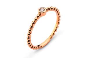 Bague boules solitaire or rose 750 serti clos, H SI 0.07ct.