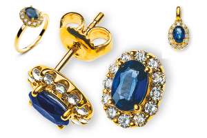 SET Gelbgold 750 mit ovalen Safiren und Brillanten