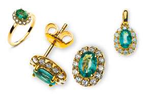 SET Gelbgold 750 mit ovalen Smaragden und Brillanten