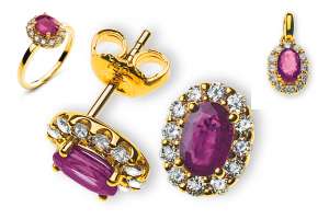 SET Gelbgold 750 mit ovalen Rubinen und Brillanten