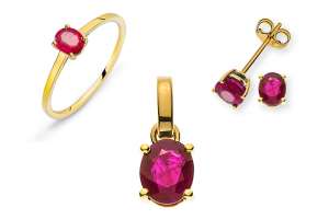 SET Gelbgold 750 mit Rubin oval