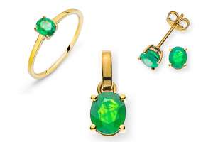 SET Gelbgold 750 mit Smaragd oval