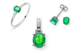 SET Weissgold 750 mit Smaragd oval