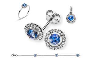 SET Weissgold 750 mit rundem Safir und Brillanten