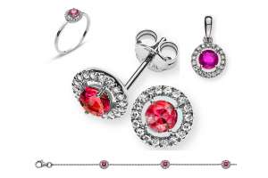 SET Weissgold 750 mit rundem Rubin und Brillanten