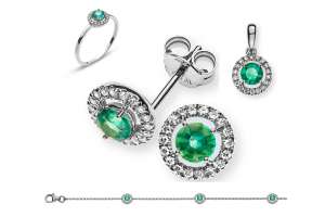 SET Weissgold 750 mit rundem Smaragd und Brillanten