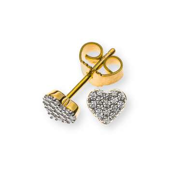 Ohrstecker Herz pavé Gelbgold 375 mit 30 weissen Zirkonias 6x6mm