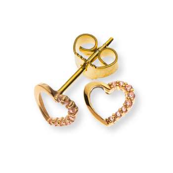 Ohrstecker Herz offen Gelbgold 375 mit pink Zirkonias